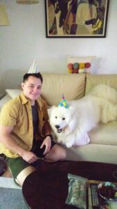 jaden and dog in party hats